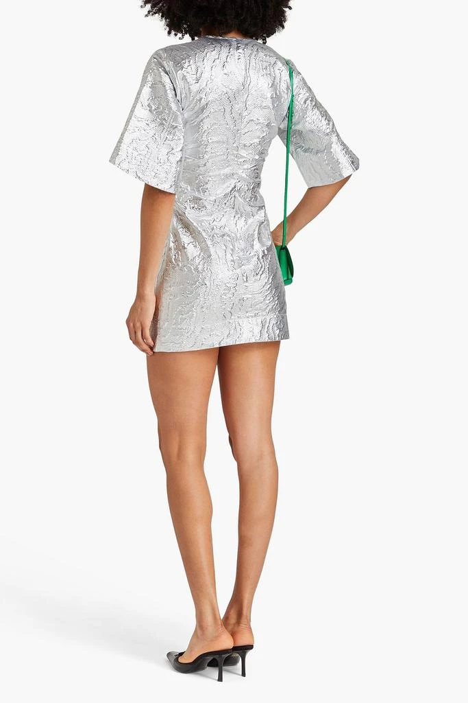 Ganni Metallic cloqué mini wrap dress 3