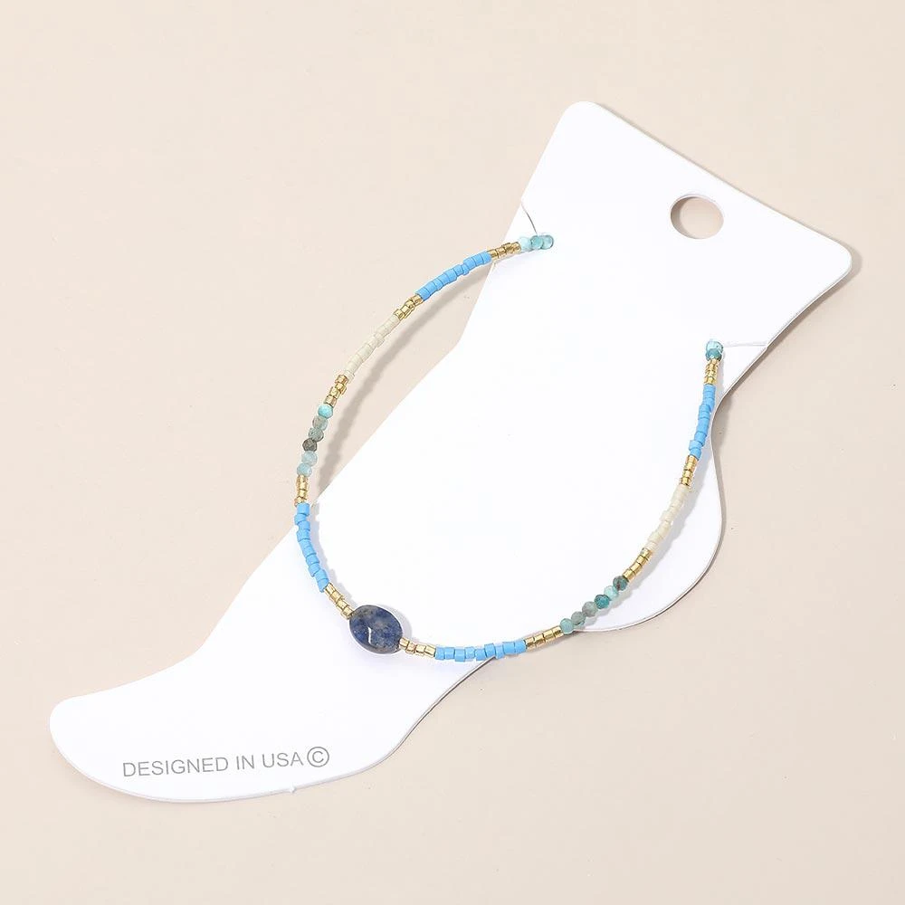FASHNZFAB Oval Stone Accent Faceted Beaded Anklet