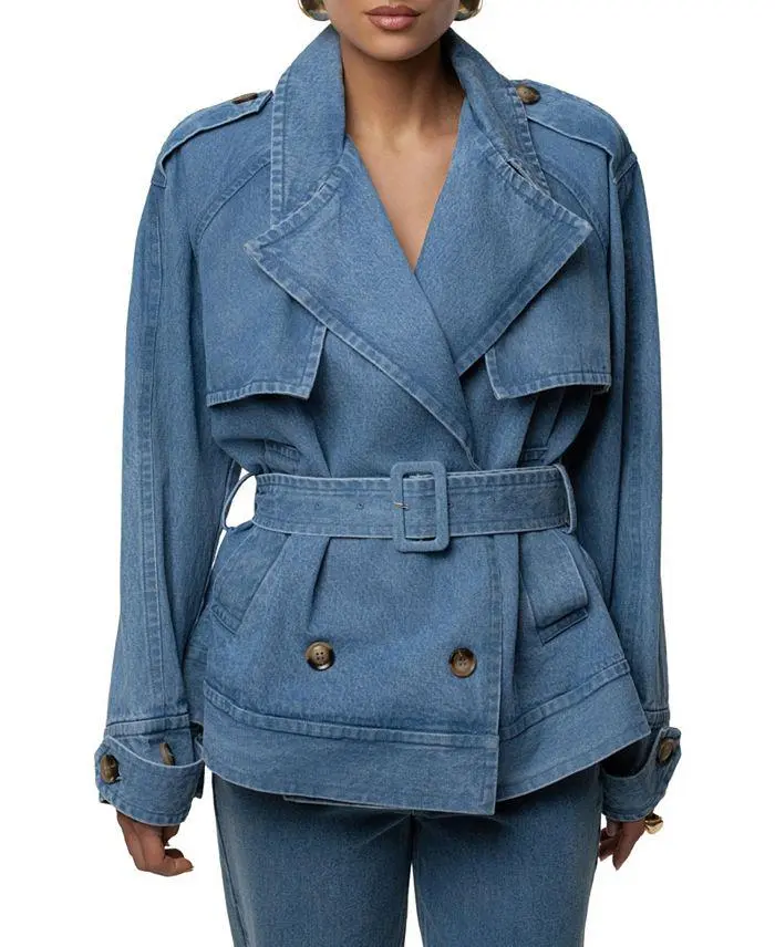 JLUXLABEL Medium Wash Double Breasted Denim Jacket