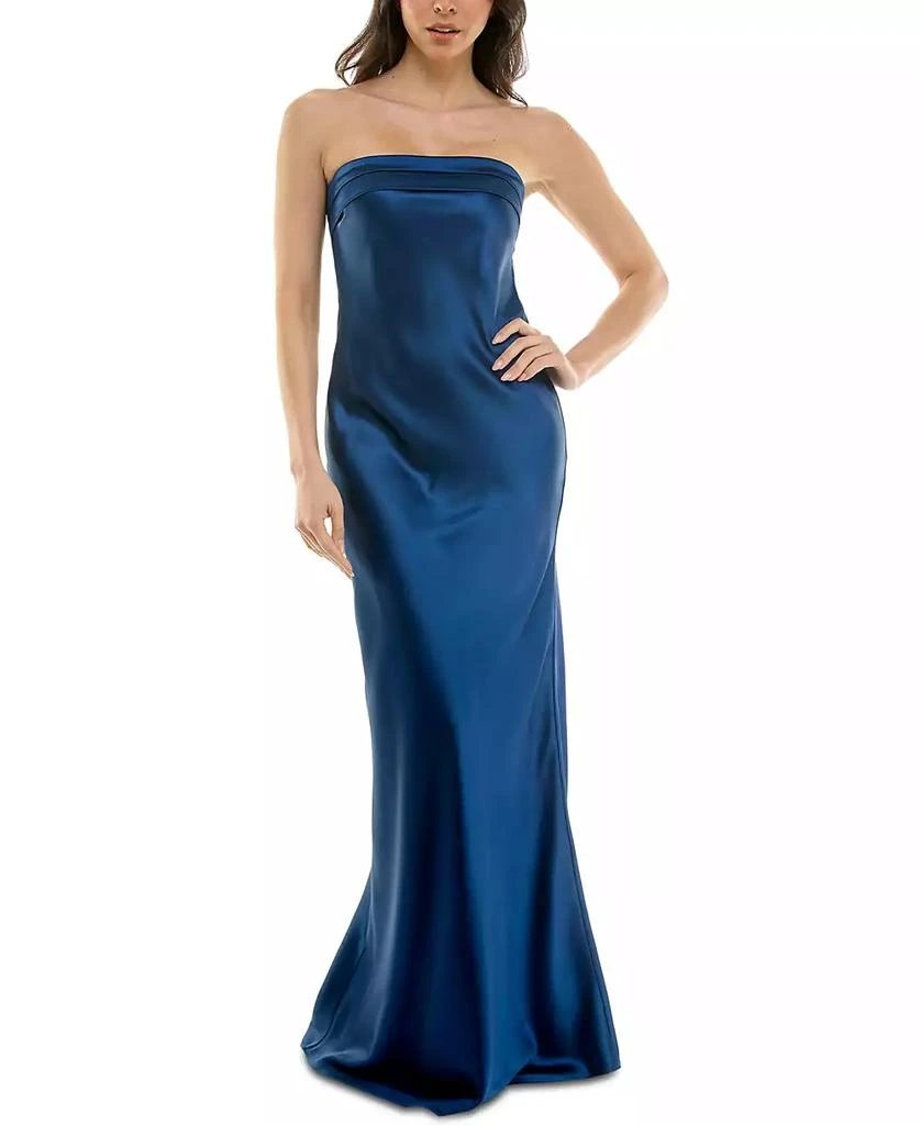 Emerald Sundae Juniors' Strapless Drape-Back Satin Gown, Created for Macy's 1