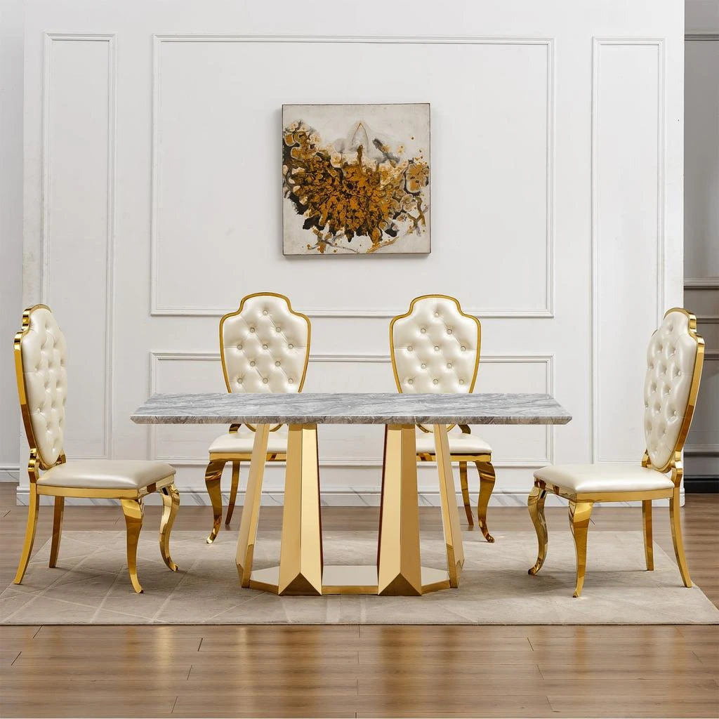 Streamdale Furniture Streamdale 70" Faux Marble Dining Table, Mirrored Base (Gold/Gray) 3