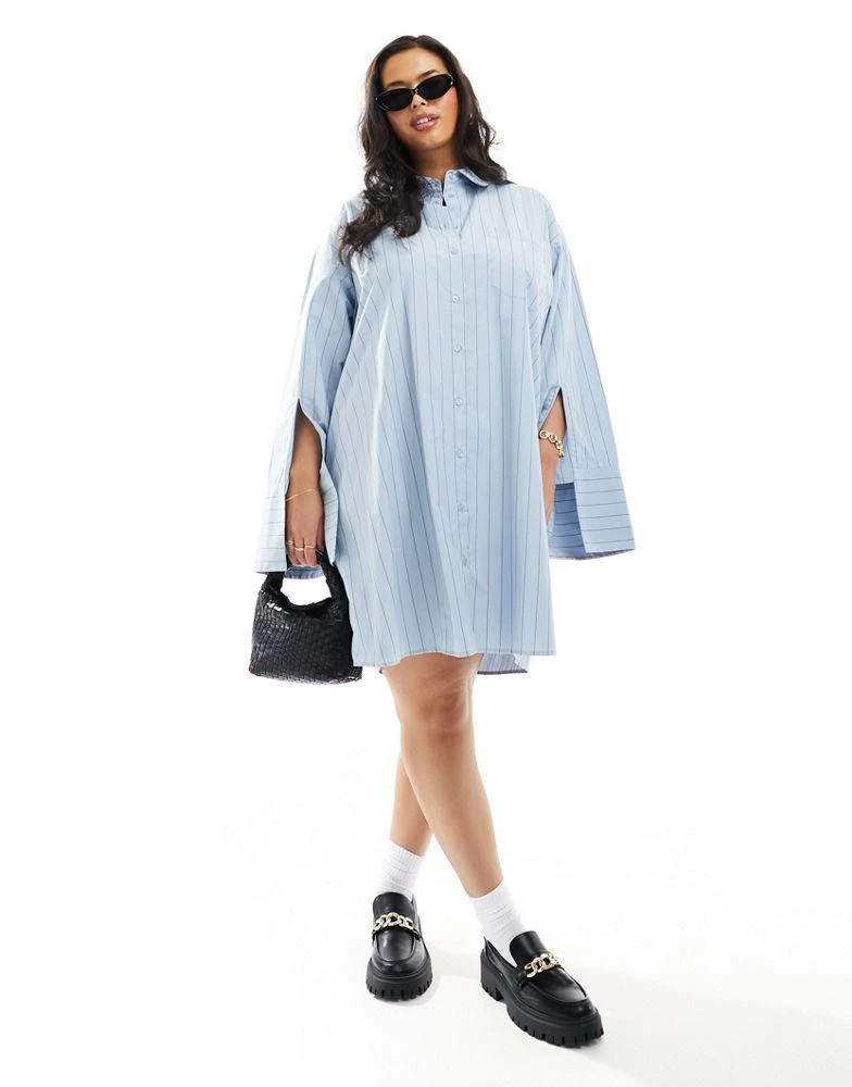 ASOS ASOS DESIGN Curve oversized shirt dress with double pocket detail in blue stripe 1