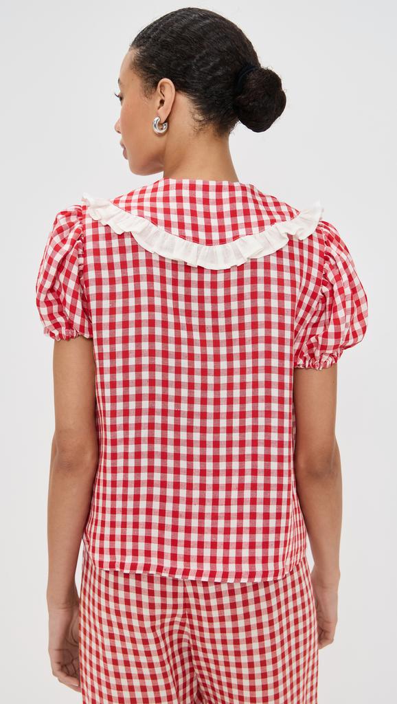 Sleeper Puff Linen Lounge Shirt in Red Vichy