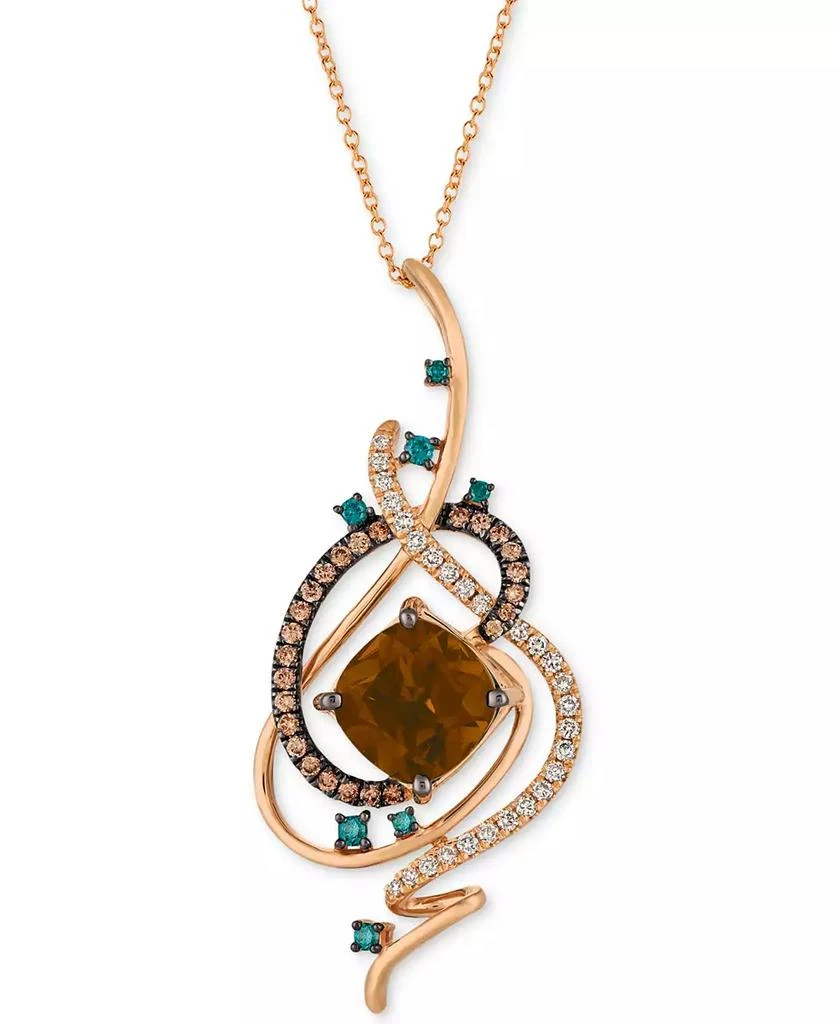Le Vian Exotics® Crazy Collection® Chocolate Quartz® (3-3/4 ct. t.w.) 
Diamond (3/4 ct. t.w.) 18" Pendant Necklace in 14k Rose Gold 1