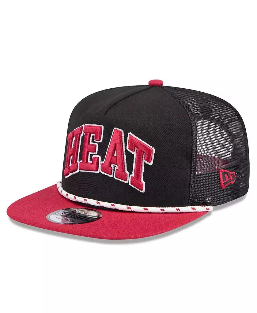 New Era Men's Black/Red Miami Heat Throwback Team Arch Golfer Snapback Hat 4