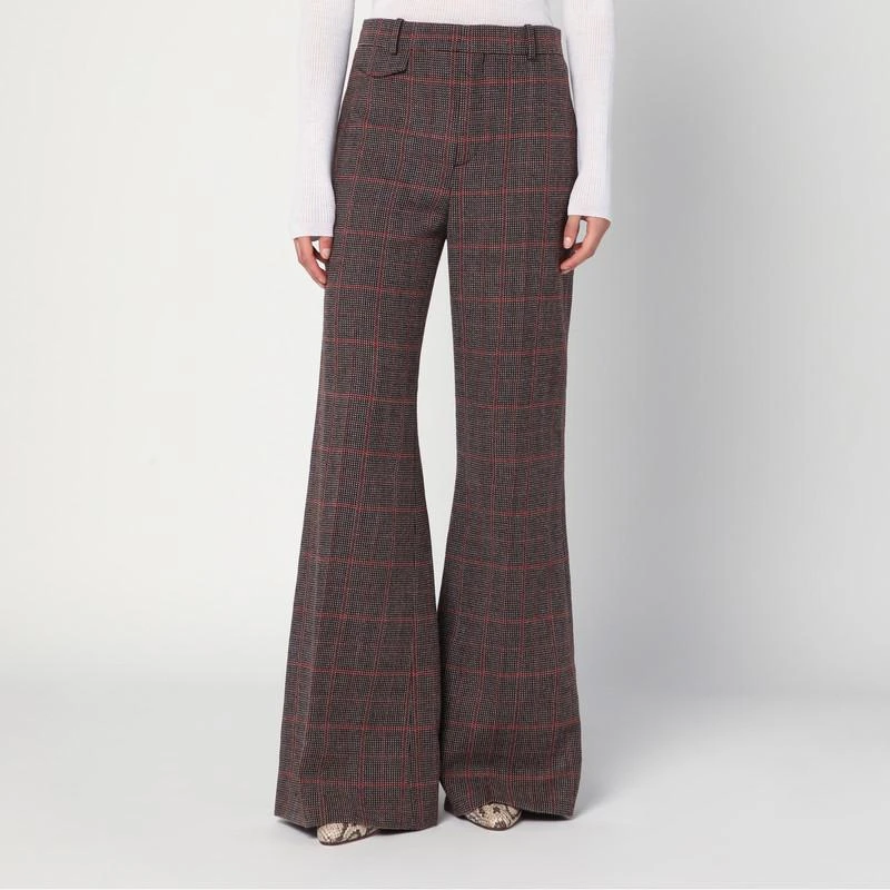 Chloé Brown flared checkered wool trousers 1