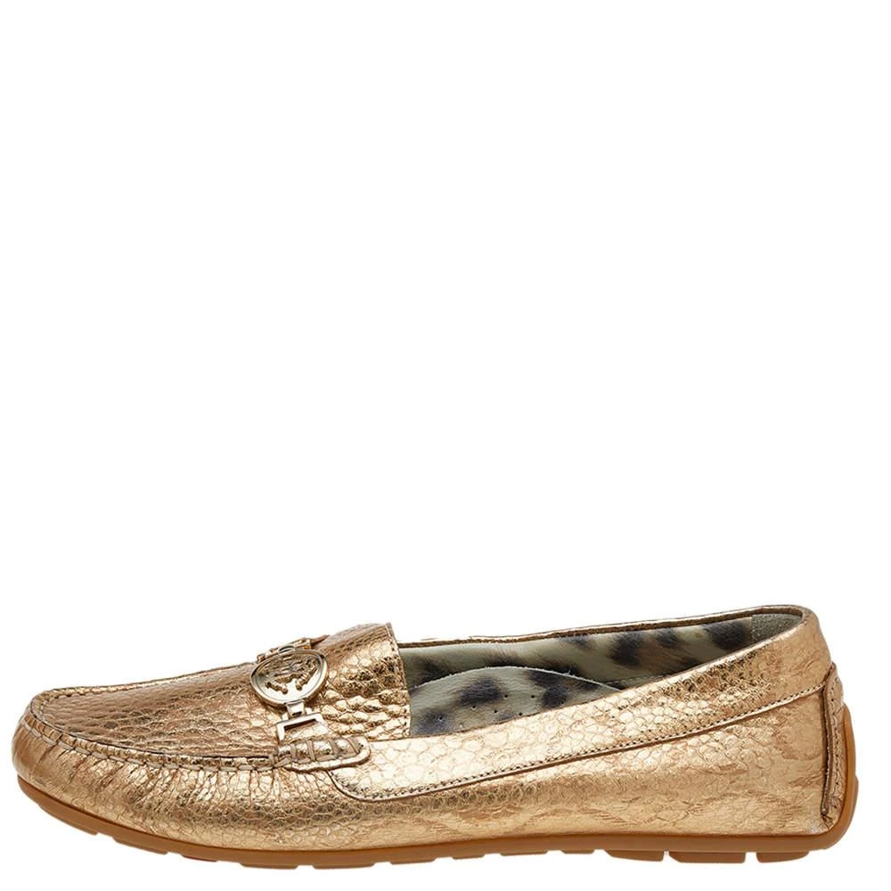 Roberto Cavalli Roberto Cavalli Metallic Gold Iridescent Effect Leather Embellished Slip On Loafers Size 39 2