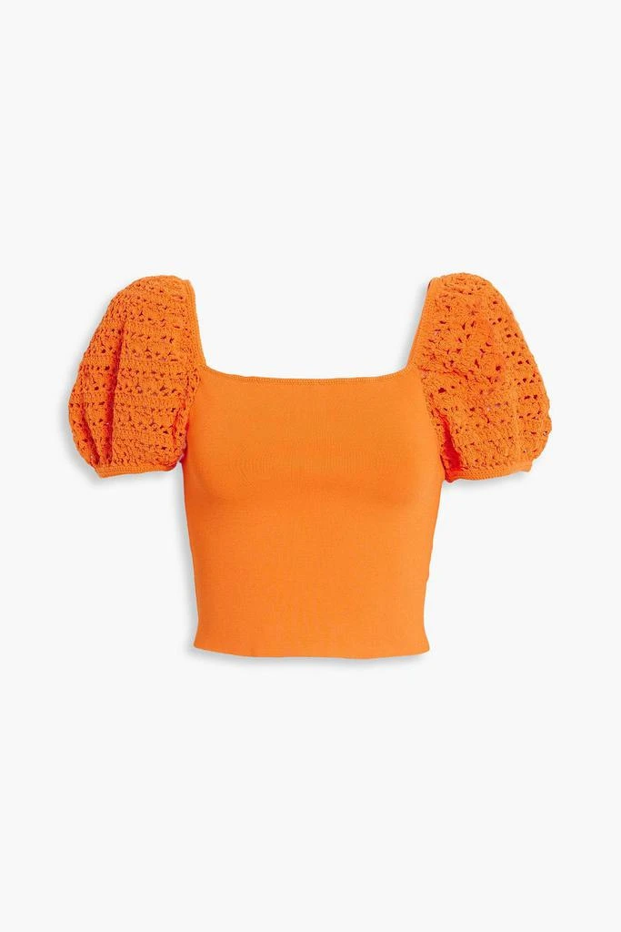 Alice + Olivia Caley crochet-paneled stretch-jersey top 1