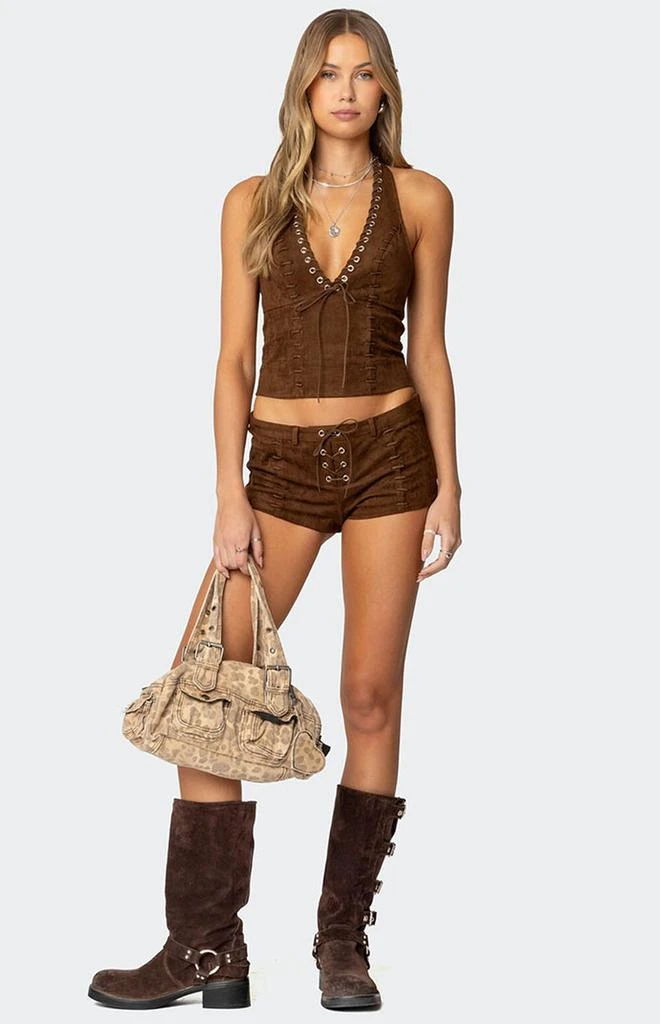 Edikted Sloane Faux Suede Micro Shorts 1