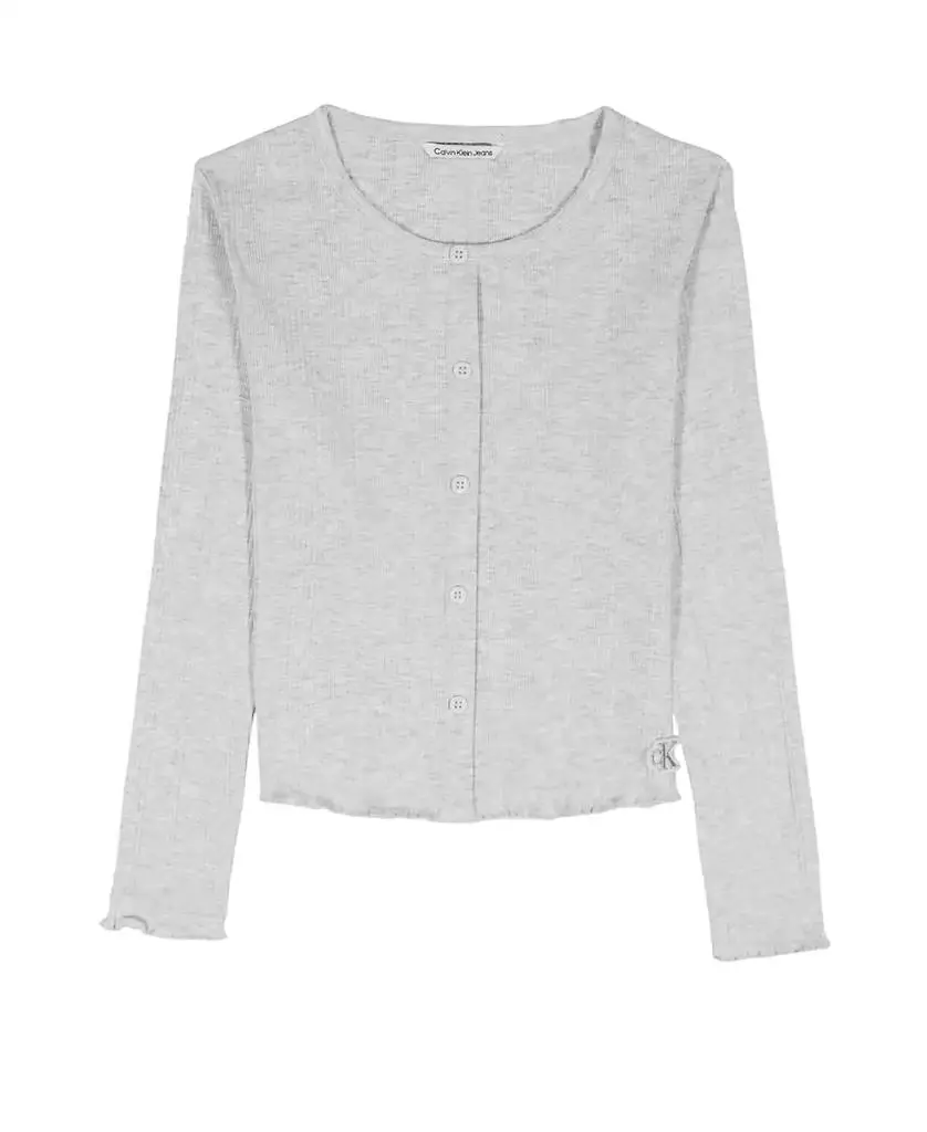 Calvin Klein Girls' 7-16 Variegated Rib Button Front Top