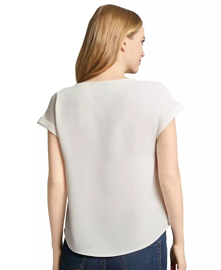 JONES NEW YORK Petite Round-Neck Side-Button Short-Sleeve Top