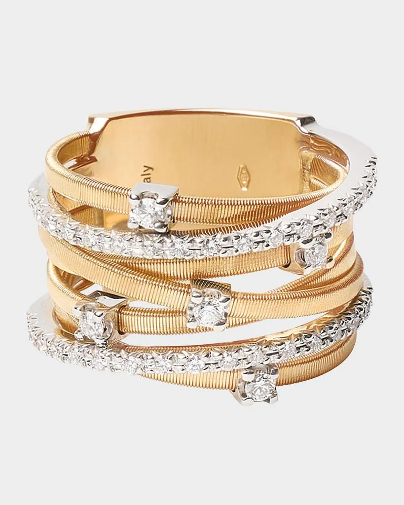 Marco Bicego Goa Seven-Row Mixed Gold Diamond Ring, Size 7