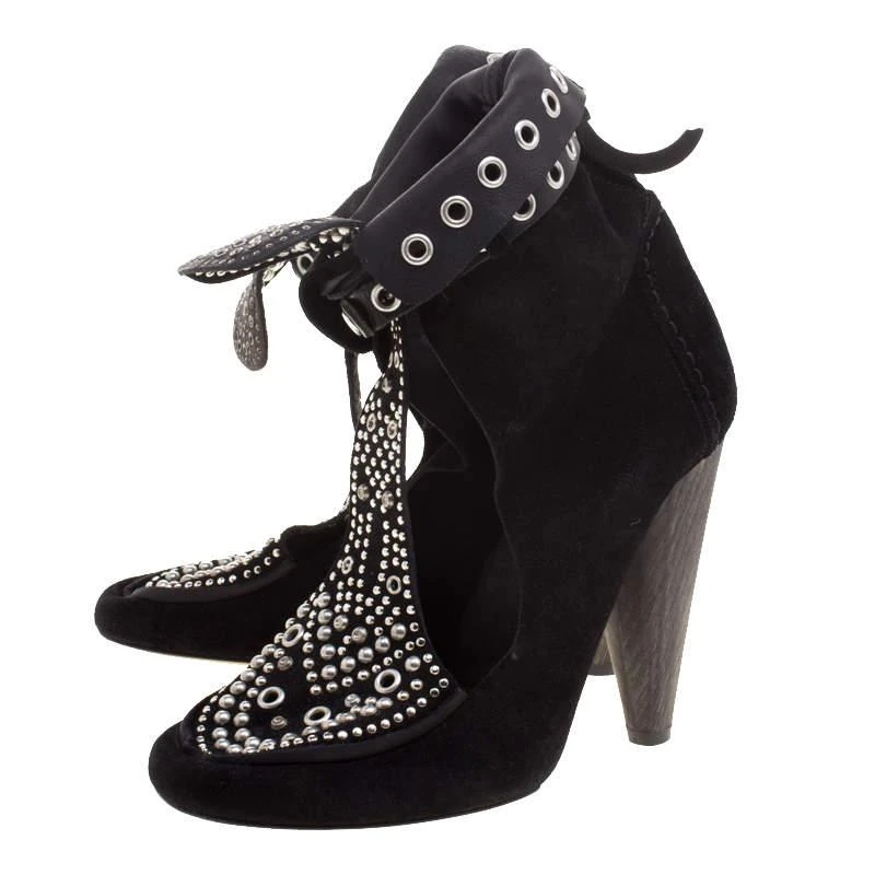 Isabel Marant Isabel Marant Black Suede Mossa Studded Cutout Ankle Boots Size 39 4