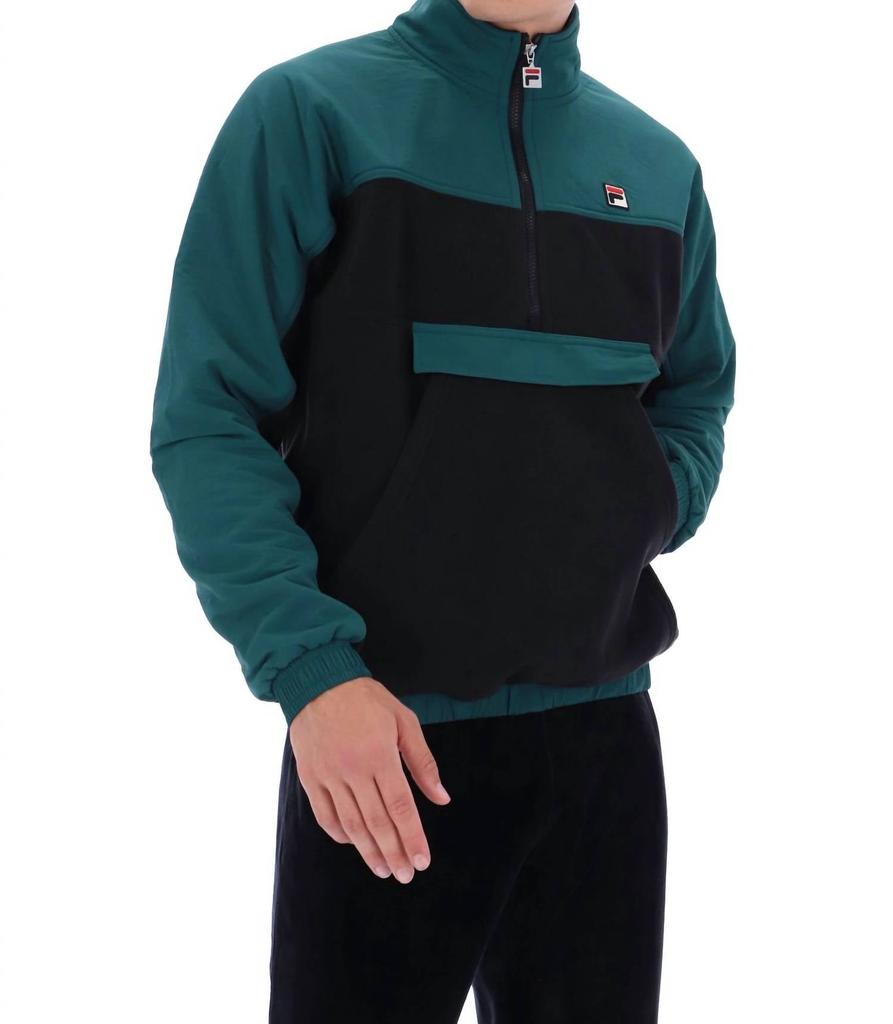 Fila Erick Half Zip Fleece Pullover Sweatshirt In Green/black