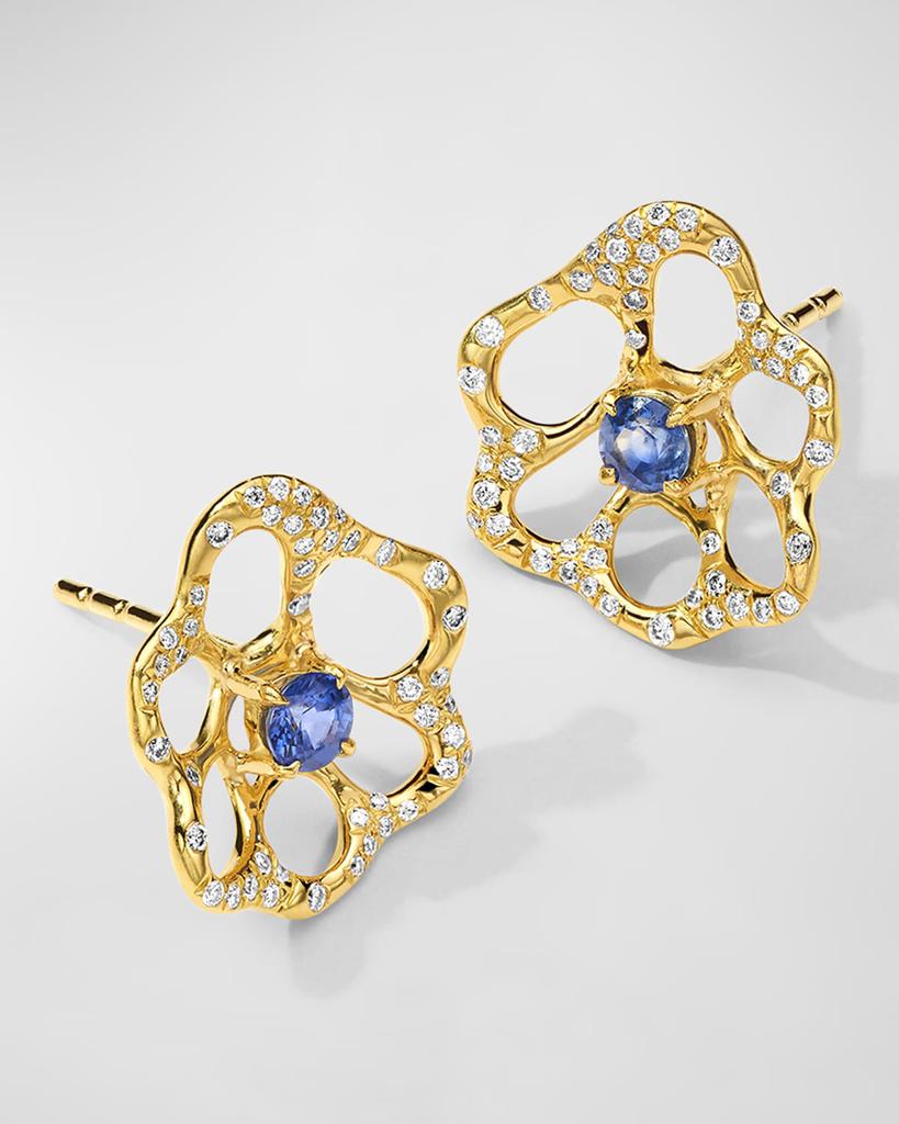 Ippolita 18K Stardust Drizzle Small Flower Stud Earrings with Blue Sapphire and Diamonds