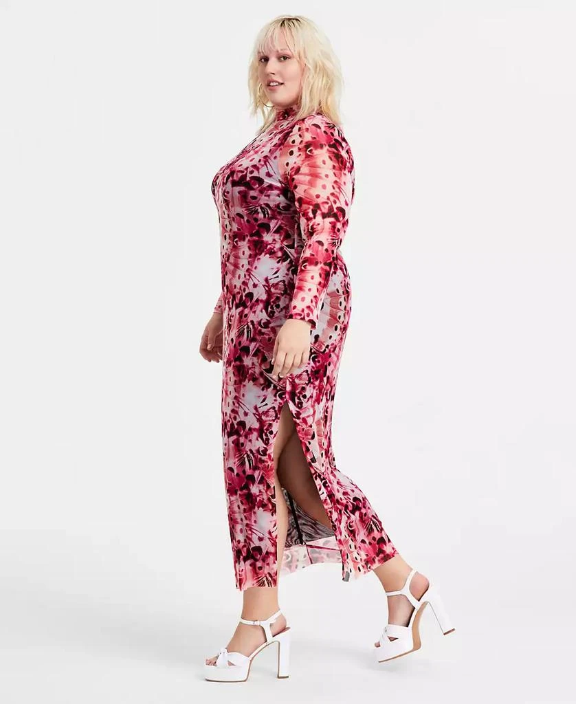 Bar III Trendy Plus Size Printed Mesh Mock Neck Bodycon Dress, Created for Macy's 3