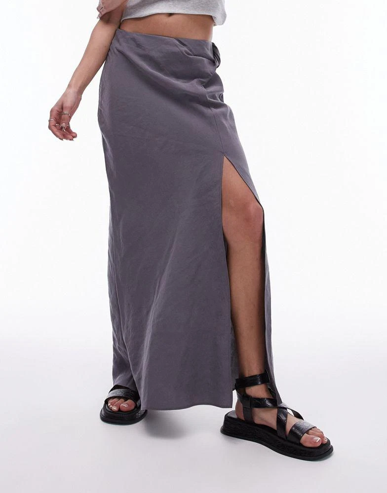 Topshop Topshop soft touch twist low rise maxi skirt in charcoal 4