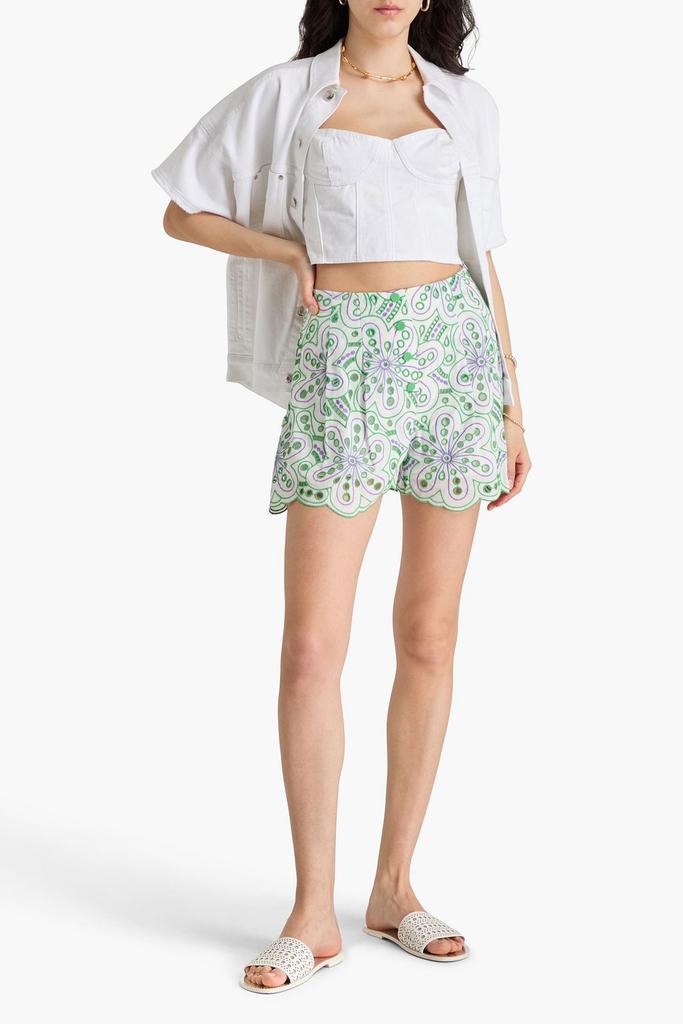Charo Ruiz Ibiza Gabrielle pleated broderie anglaise cotton-blend shorts