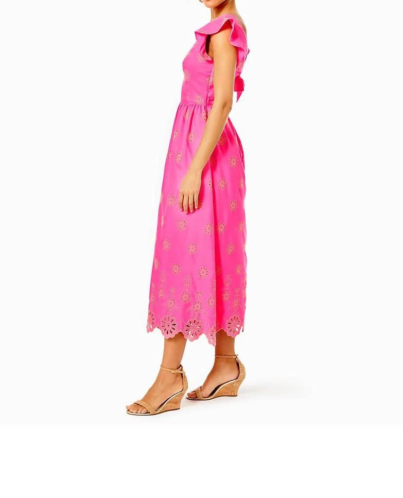 knee length dresses for ladies Sail To Sable Flutter Sleeve Eyelet Midi Dress main image 0