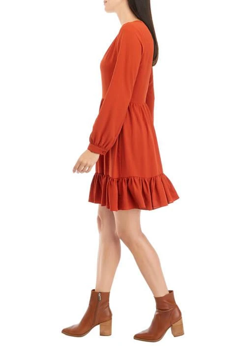 Vince Camuto Camuto Womens Long Sleeve Split Neck Tiered Babydoll Dress 3