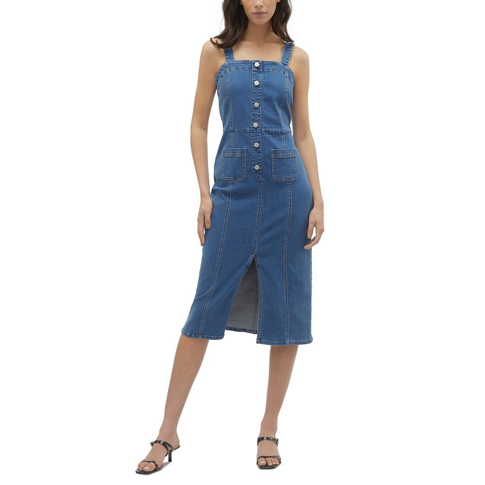 Vero Moda Women's Saila Sleeveless Denim Slit-Front Midi Dress