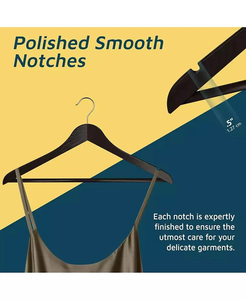 Lifemaster 80-pack brown wooden hangers with 360° swivel hook, non-slip notches, and pants bar. Supports up to 10 lbs—ideal for suits, dresses 
coats 4