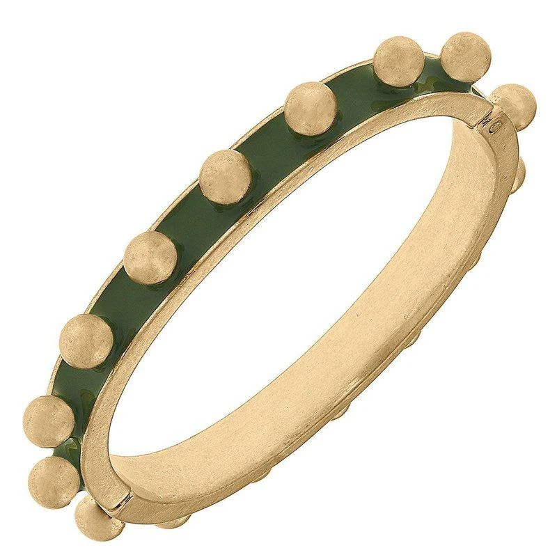 Canvas Style Jenna Chunky Enamel Studded Metal Hinge Bangle In Green 1