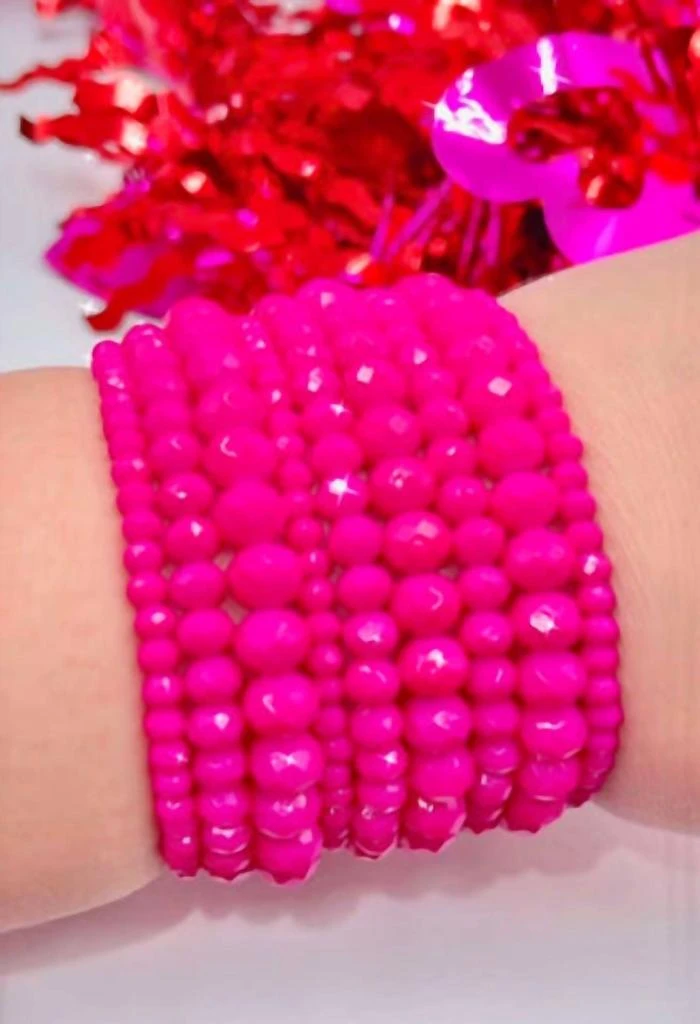 Pink Panache Pink Panache - Women
s Beaded With Rhinestone Heart Charm Bracelet Set 2