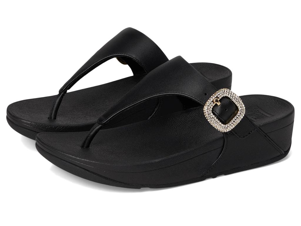 FitFlop Lulu Crystal-Buckle Leather Cross Slides - Slippers