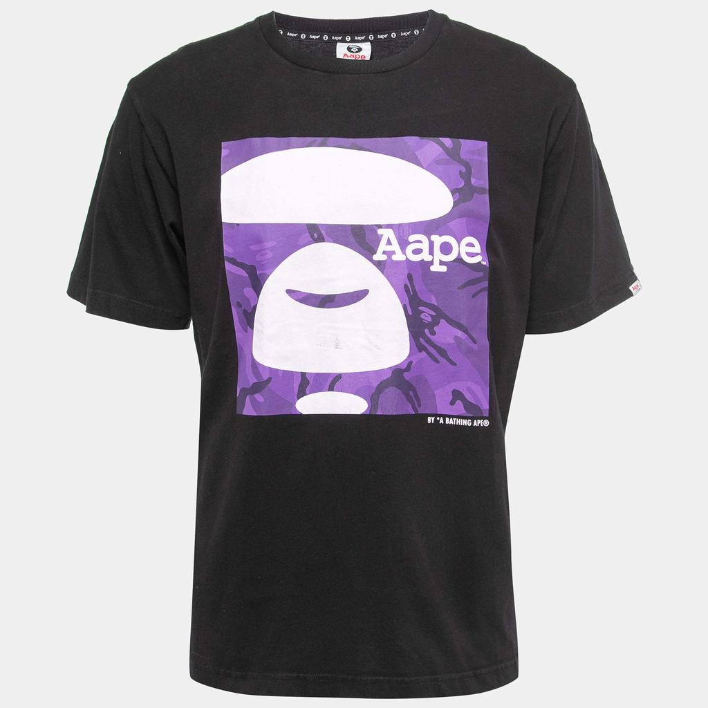 A Bathing Ape A Bathing Ape Black Logo Print Cotton Crew Neck Half Sleeve T-Shirt XL