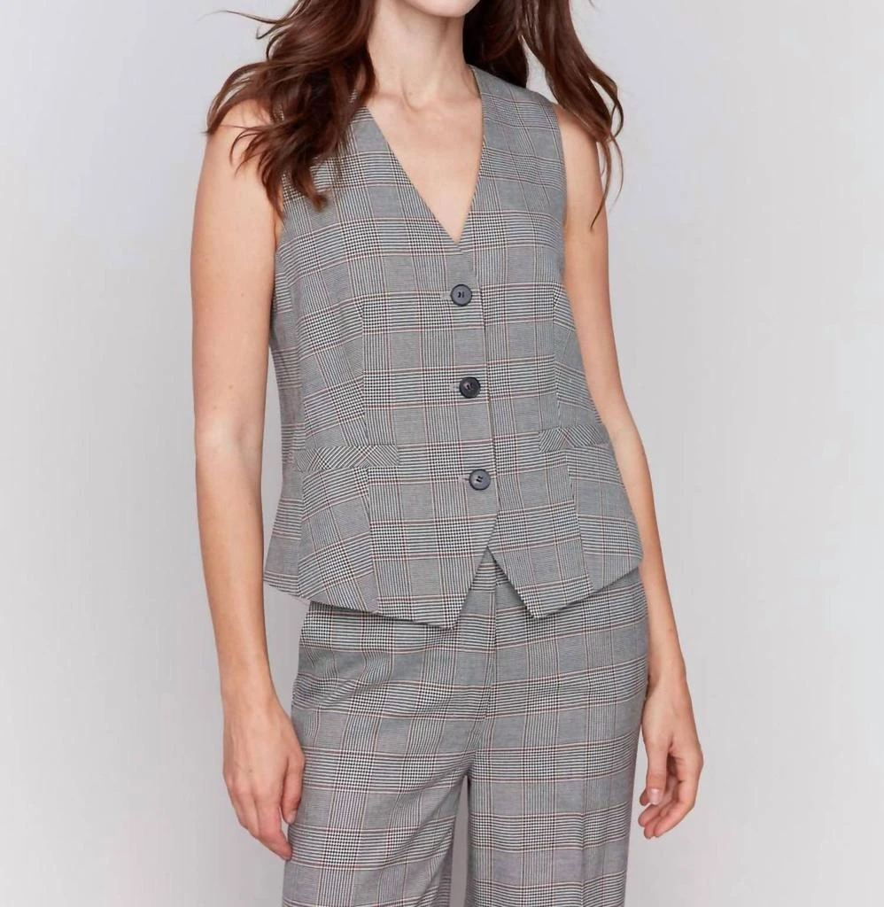 CHARLIE B Glen Plaid Suit Vest In Terracotta Houndstooth 2