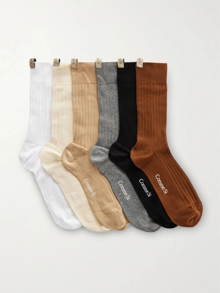 Comme Si The Yves Set Of Six Ribbed Cotton-blend Socks - Neutral