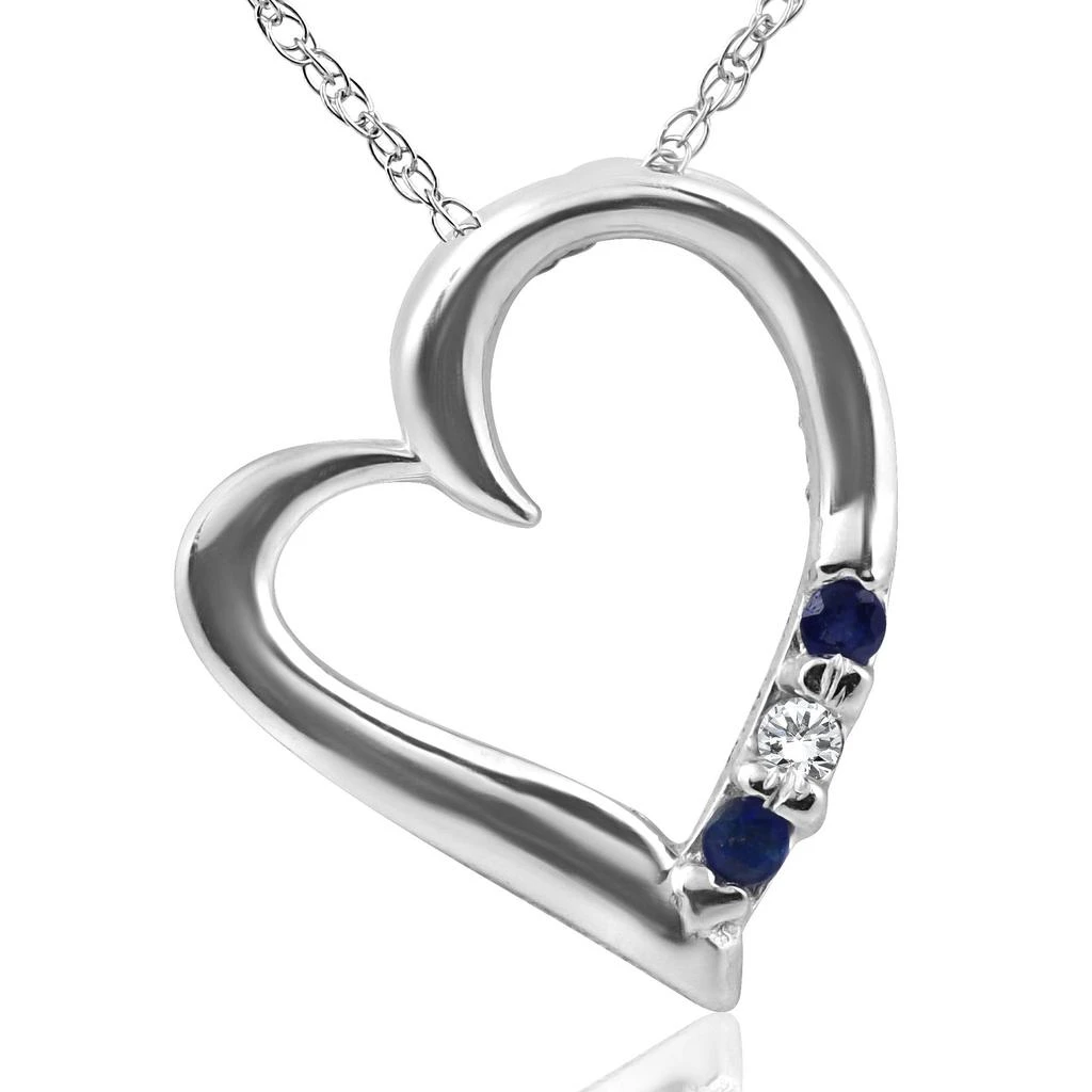 Pompeii3 Diamond 
Blue Sapphire Heart Pendant 3-Stone 14K White Gold with 18" Chain