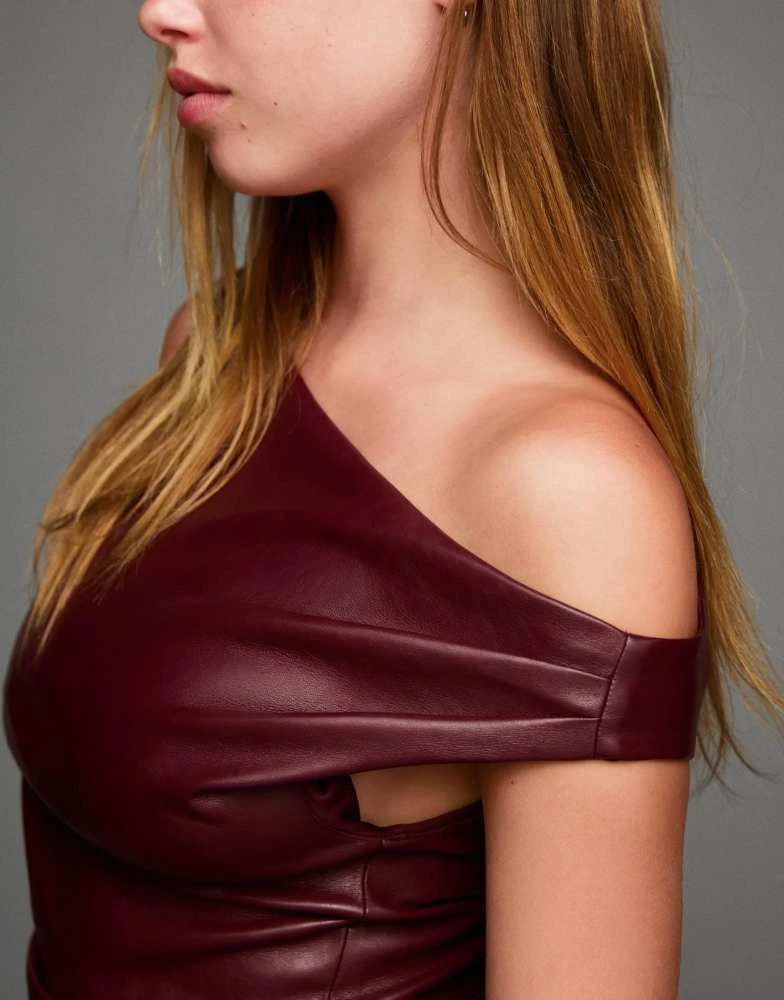 Bershka Asymmetric leather effect mini dress in burgundy  On Sale Now with  Up to 61% Off | Discover Exclusive Deals & Savings at BeyondStyle   Authentic Bershka Home|women with Limited-Time Discounts,