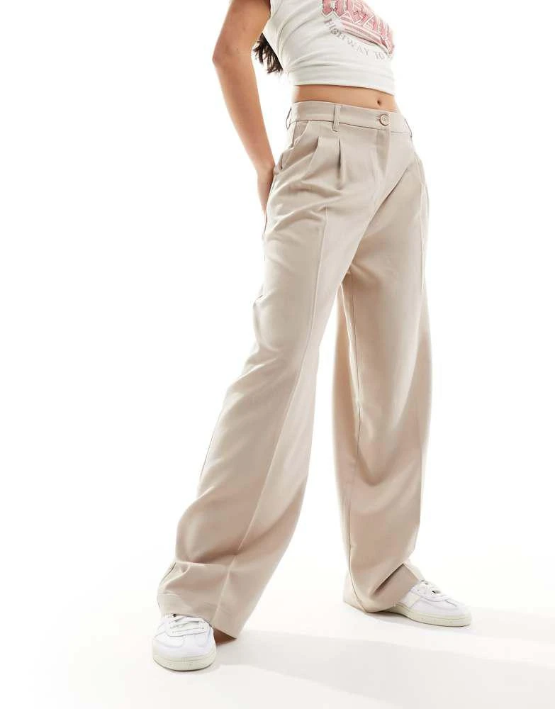 Monki Monki high waist wide leg tailored trousers in beige 4