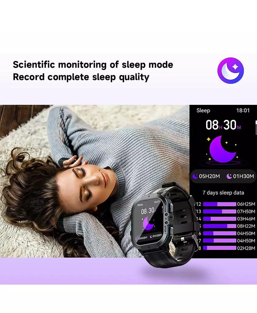 RUXING Smart 1.96'' AMOLED HD Large Screen Smart Watch For Men With Movement Call, Heart rate Blood oxygen Blood pressure monitoring, 1ATM -Blue line 8