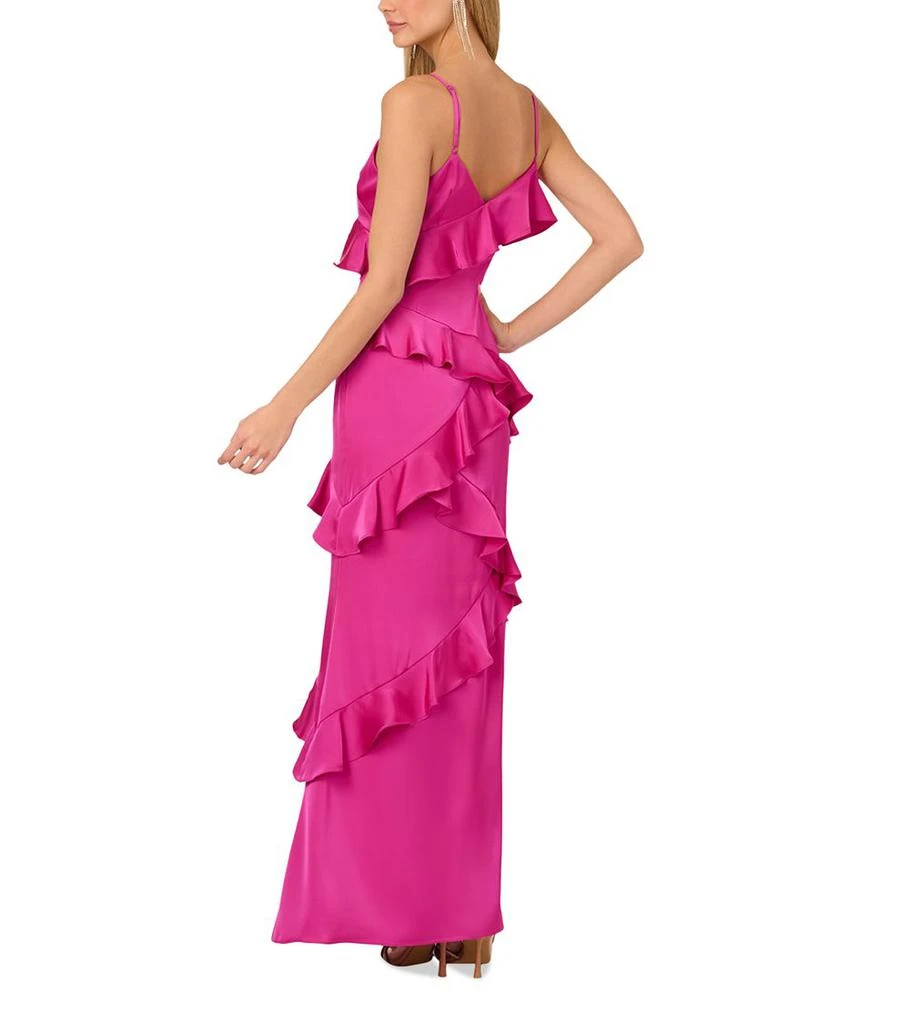 Adrianna By Adrianna Papell Stretch Satin Ruffle Long Dress 4