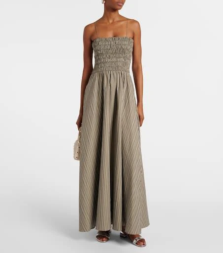 Faithfull Lida pinstripe shirred cotton maxi dress 2