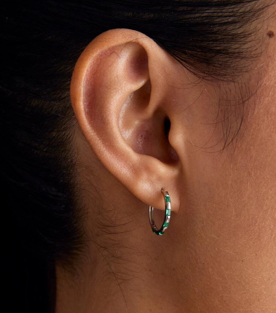 ASTRID & MIYU White Gold and Emerald Baguette Hoop Earrings 2