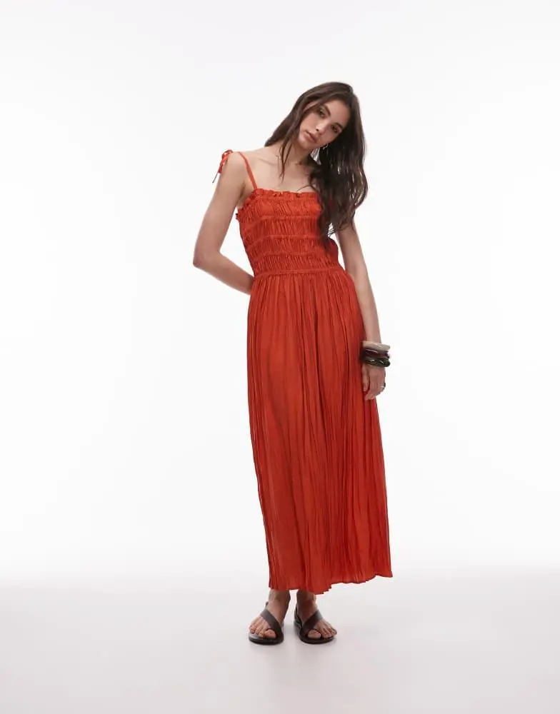 orange topshop dress Topshop Embroidered Midi Dress in Orange