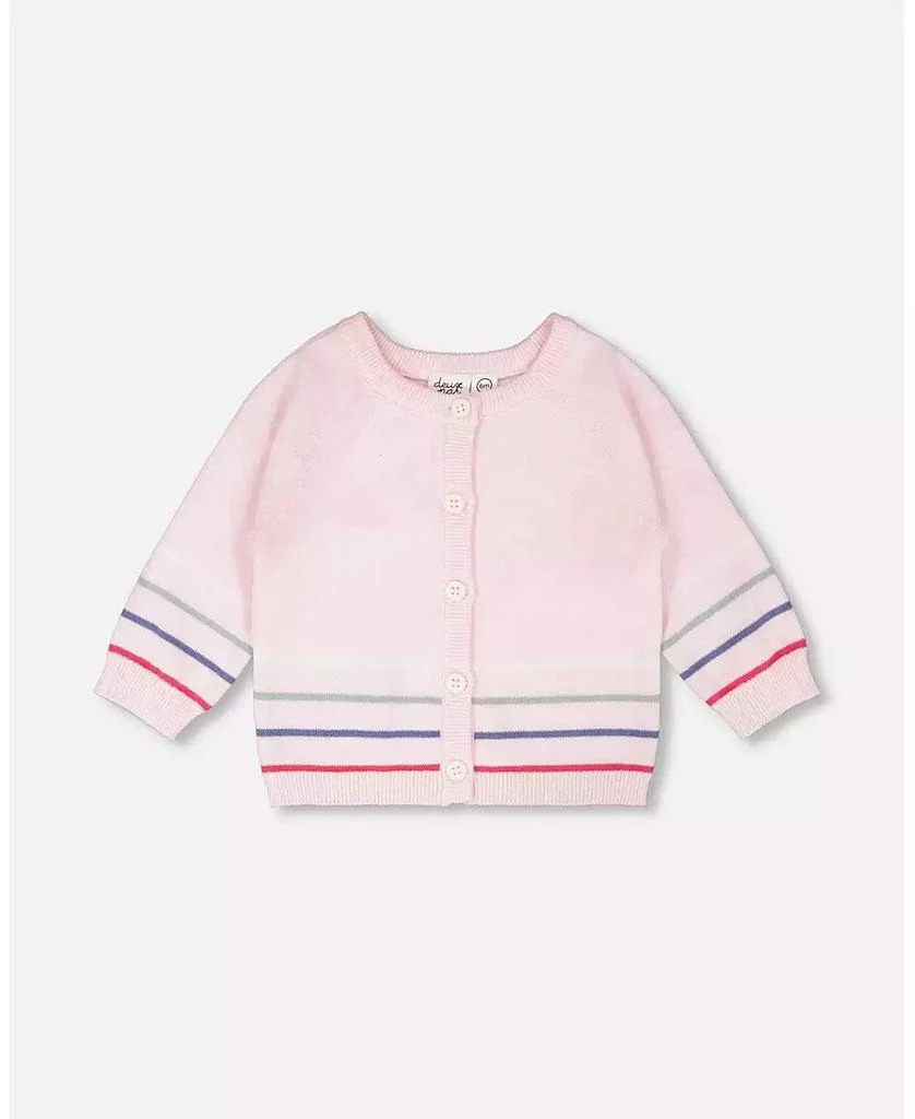 Deux par Deux Baby Girls Cotton Knit Striped Button Front Cardigan Light Pink