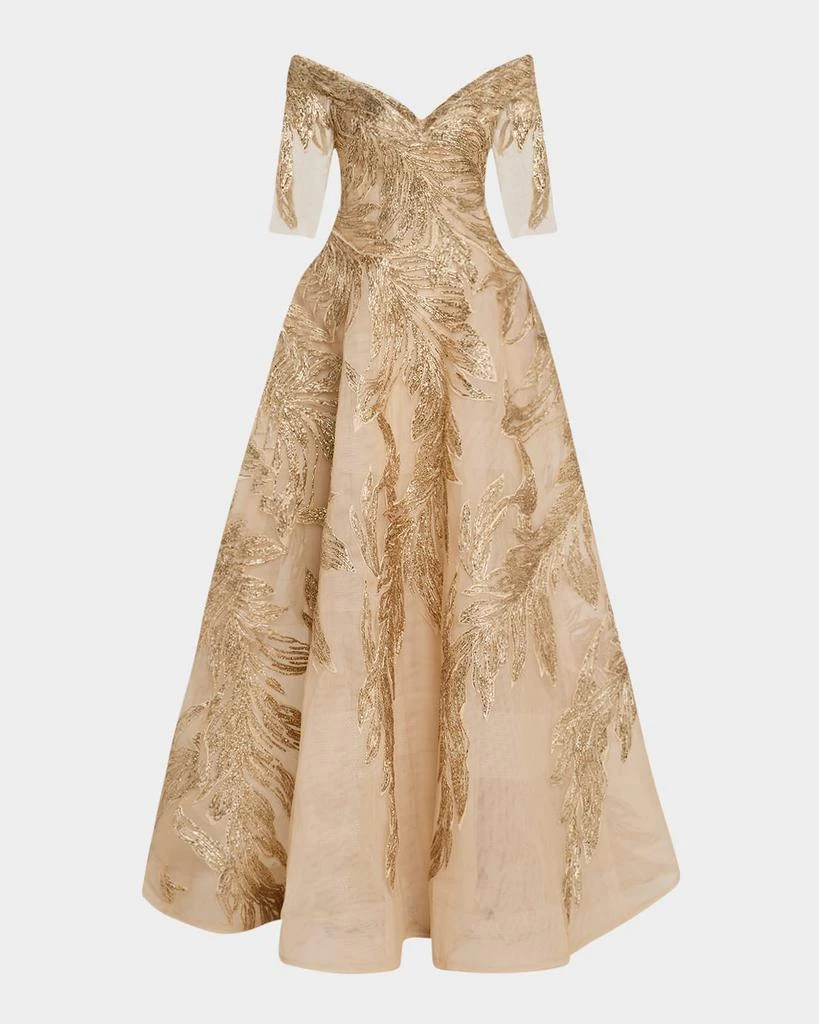 Monique Lhuillier Metallic Embroidered Off-The-Shoulder Ball Gown - Dresses  & Skirts - Free Shipping - BeyondStyle