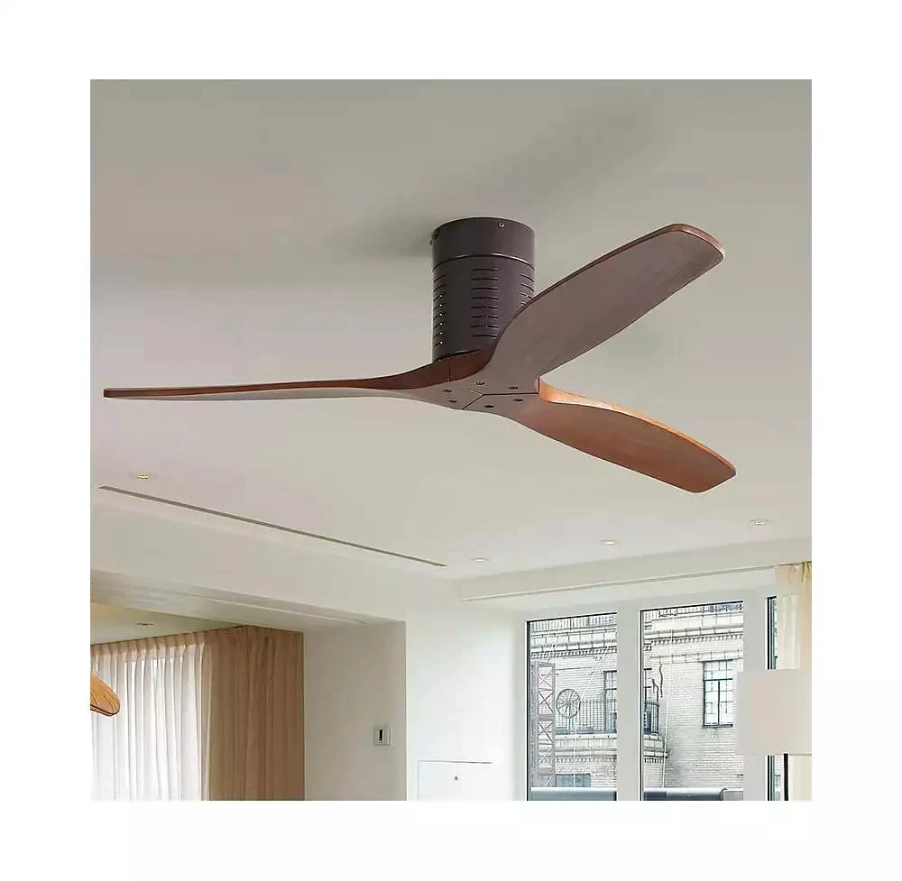 Sofucor 52-inch Modern Brown 3-Blade Flush Mount Fans Supports Remote Control 6-Speed Arbitrary Adjustment and Timing Function