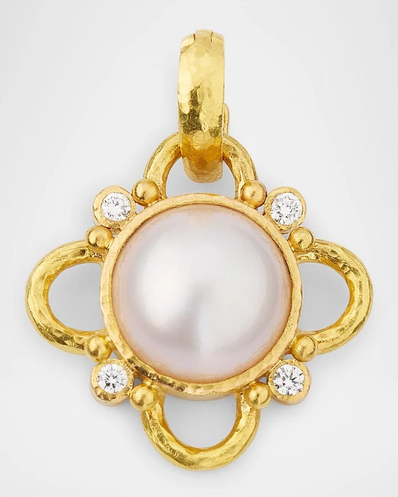 Elizabeth Locke 19K Yellow Gold 14mm Mabe Pearl Pendant with Four Diamonds 1