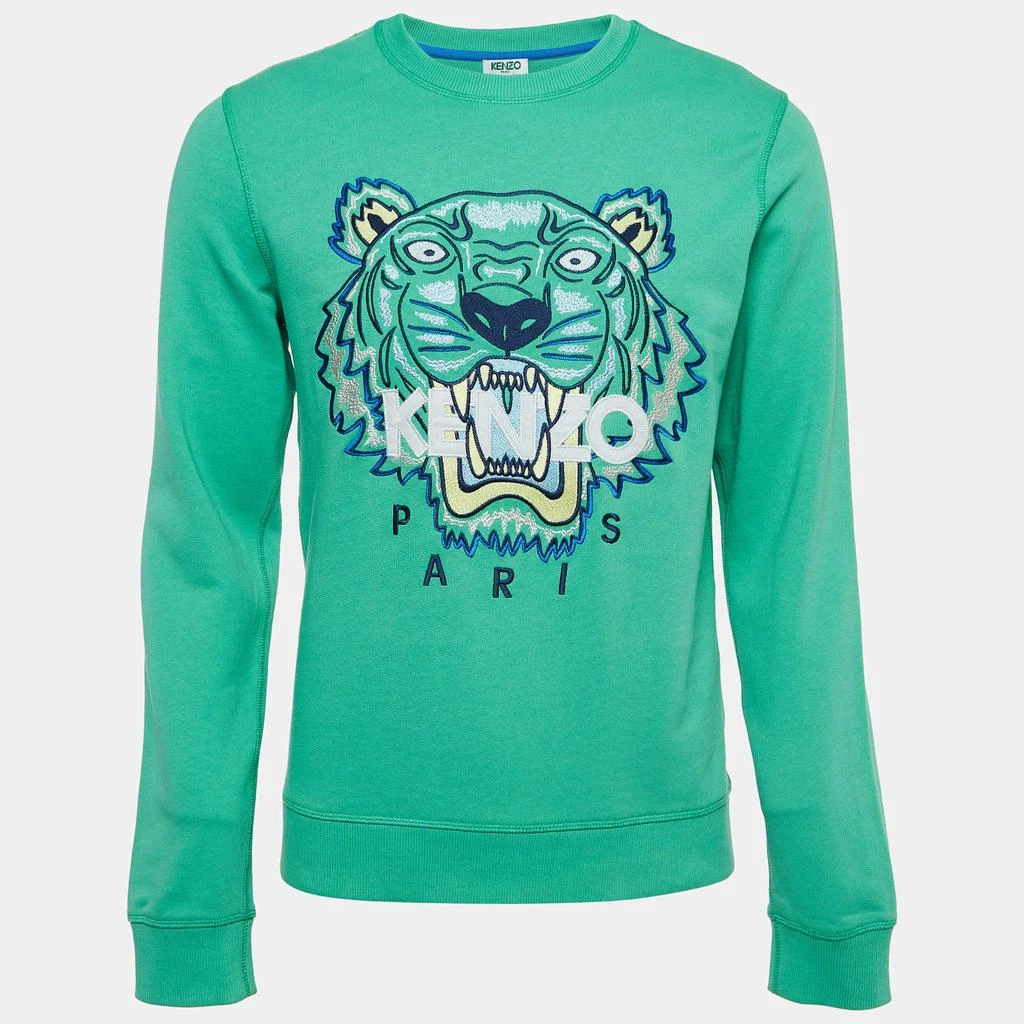 Kenzo Kenzo Green Tiger Embroidered Cotton Crew Neck Sweatshirt M 1