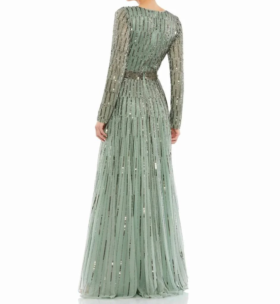 Mac Duggal Mac Duggal - Sequined V Neck Illusion Sleeve A Line Gown 2