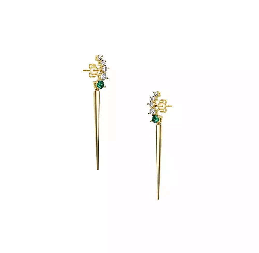 Genevive 14K Gold Plated Sterling Silver Green Linear Necklace and Earring Set 4