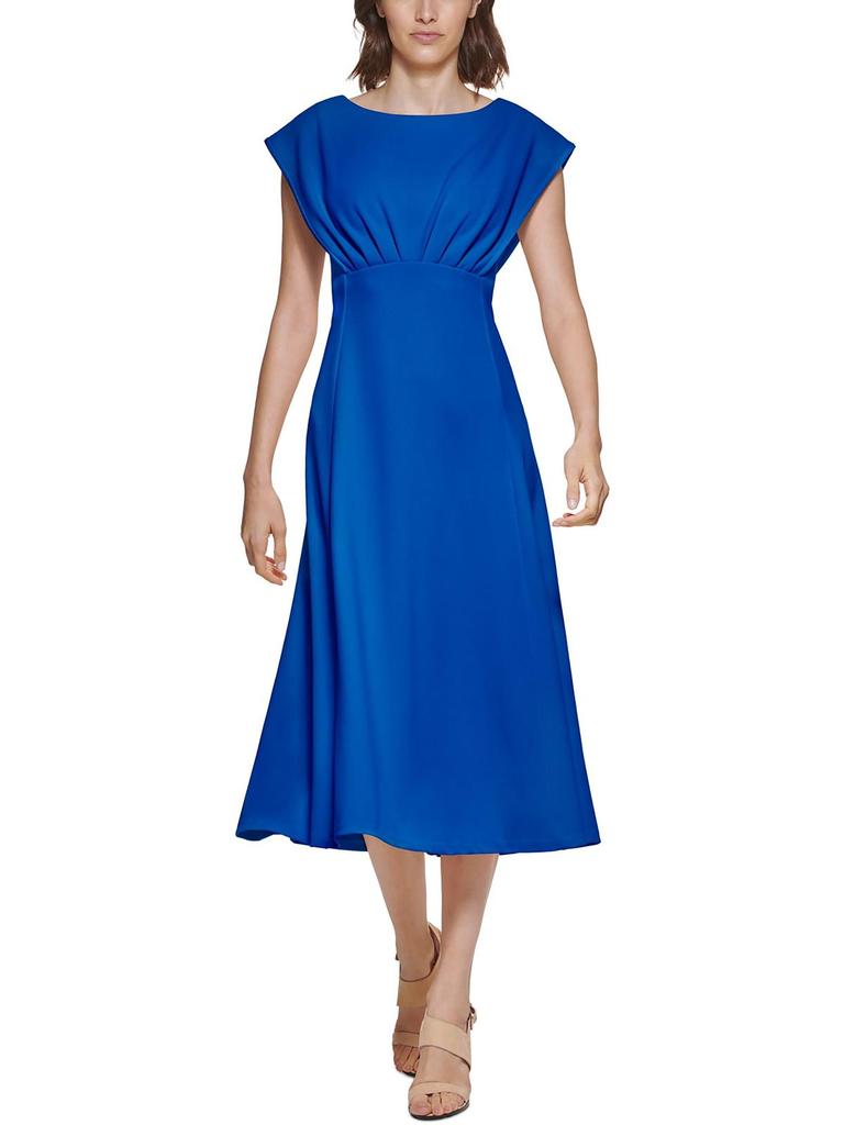 Calvin Klein Womens Knit Cap Sleeves Midi Dress