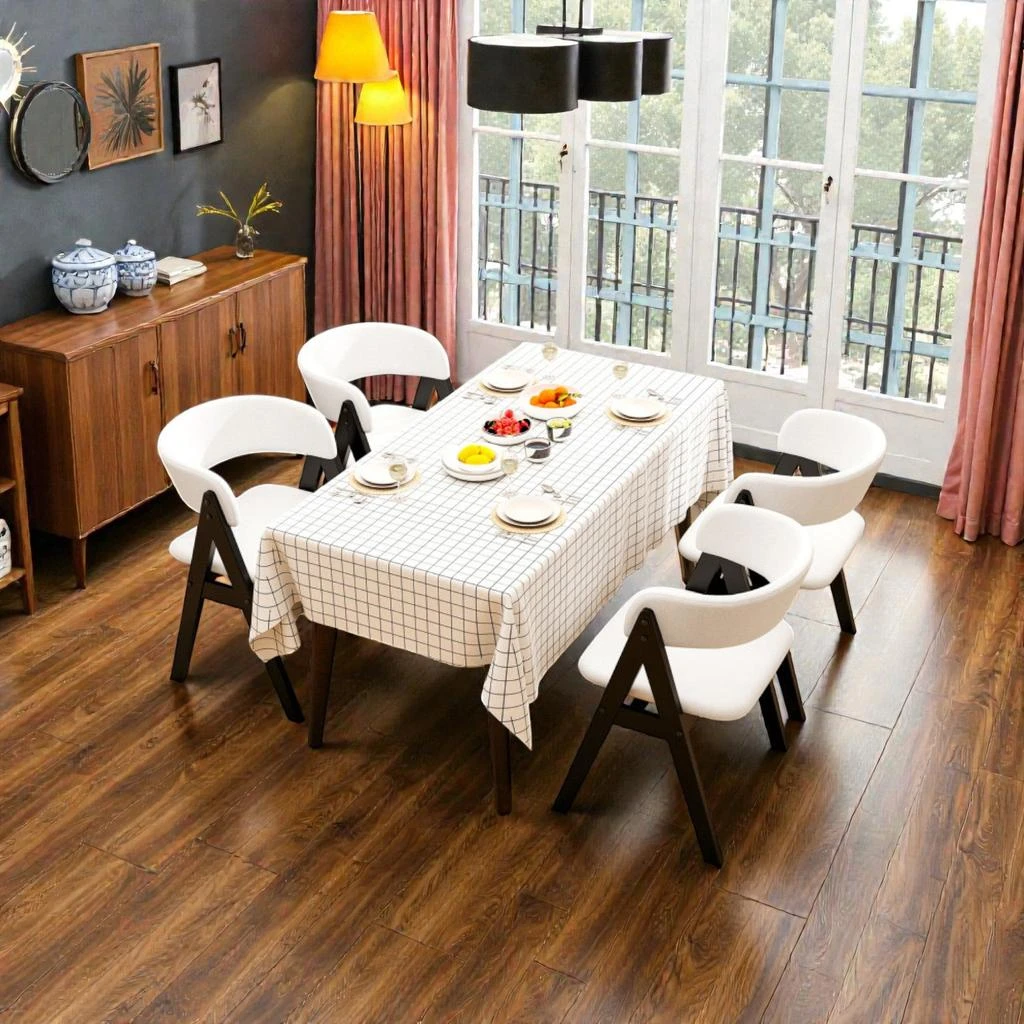 Hivvago Mid-Century Style Wood Dining Chair Set of Four with Soft Sherpa Seats 4