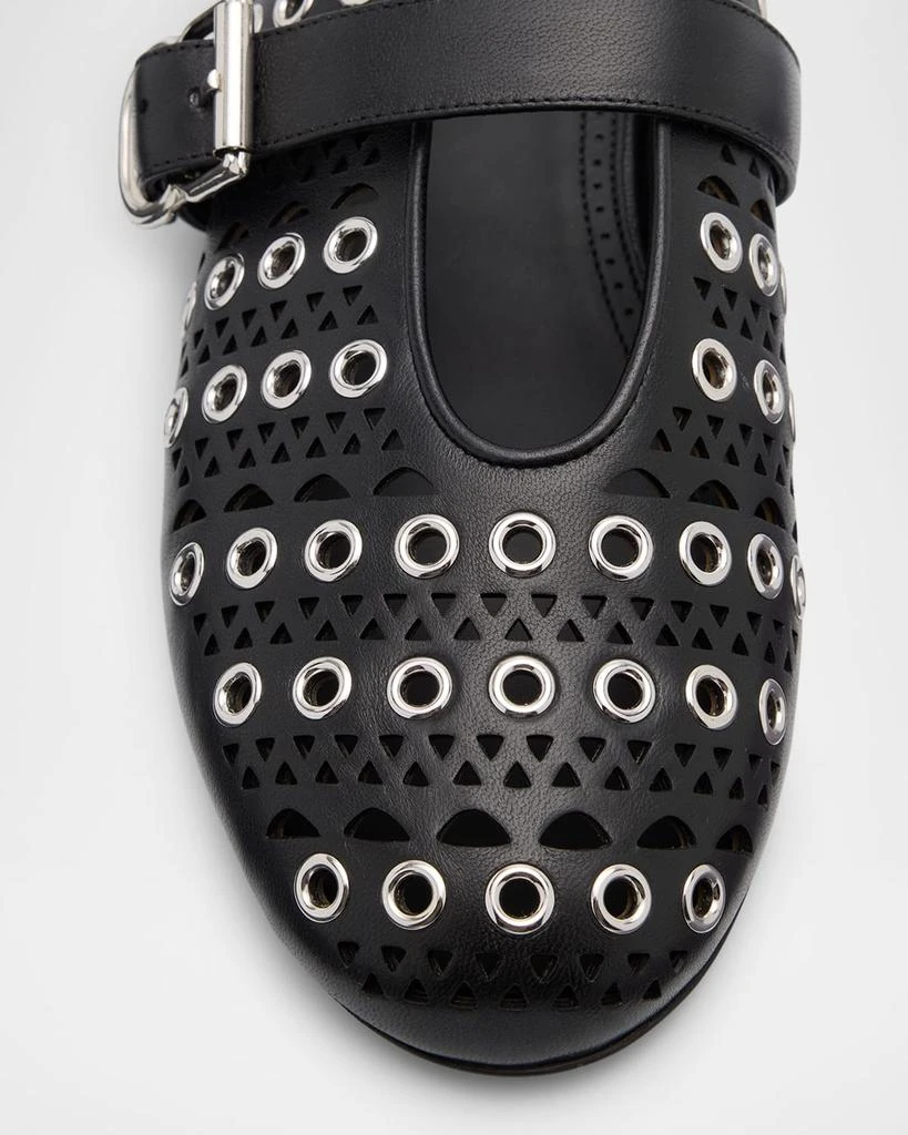 Alaia Vienne Buckle Eyelet & Laser-Cut Leather Ballet Flats 4